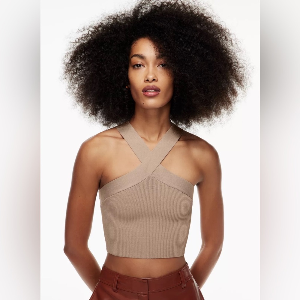 Babaton Aritzia Sculpt Knit Criss Cross Cropped Tank in Toasty Chaud (Size S)